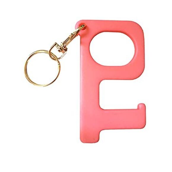 Coral Pink Touchless Door Opener Keychain Tool - Picture 2 of 3
